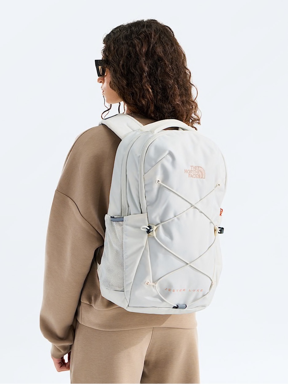 NEW The North Face Jester Luxe Backpack - White Dune / Burnt Coral Metallic WMNS